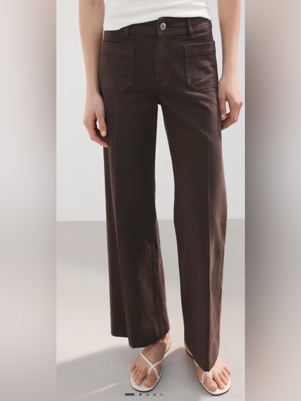 Mango Wide-Leg Pants in Dark Brown